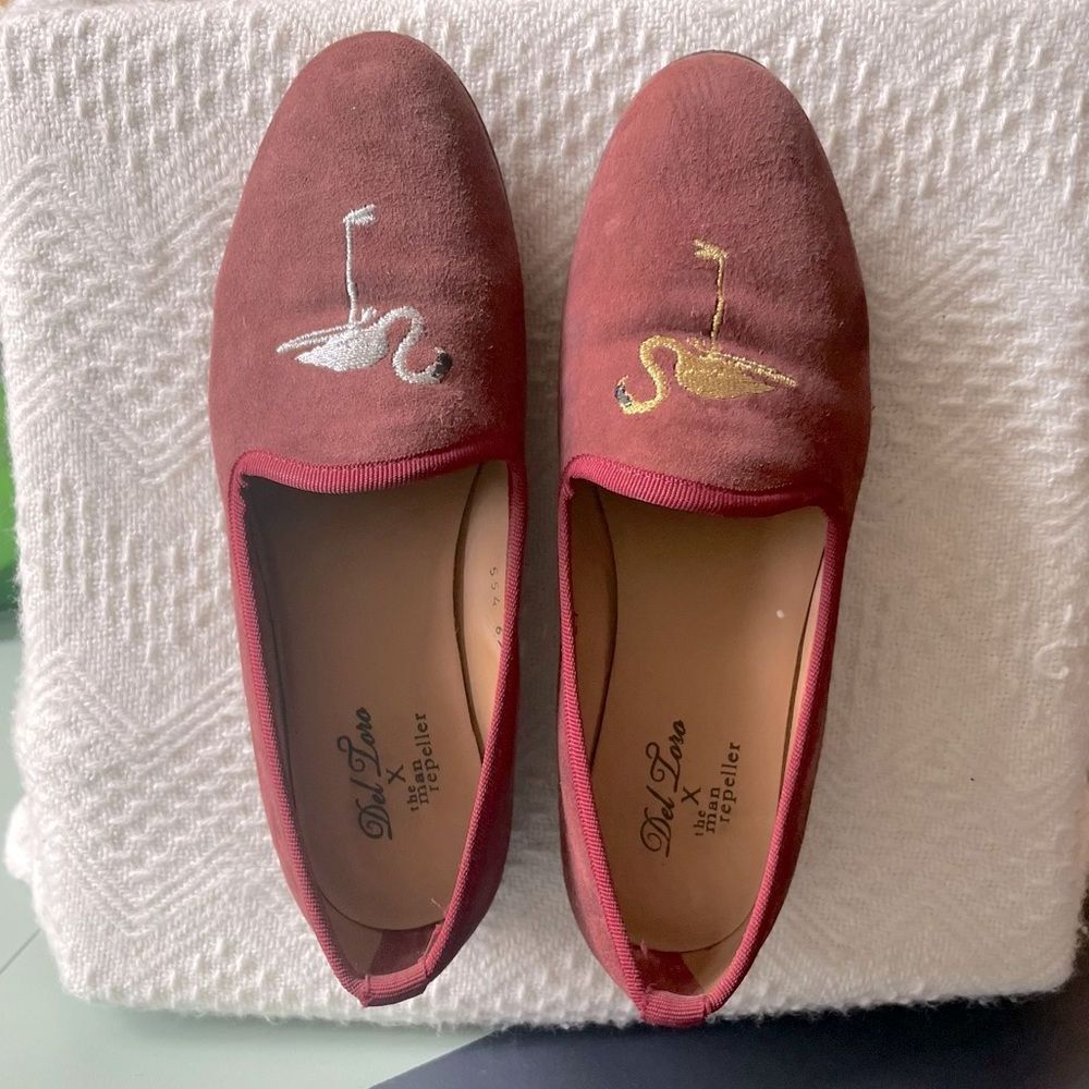 Del Toro x Man Repeller $475 Wine/Burgundy Suede Smoking Slippers Size 6.5